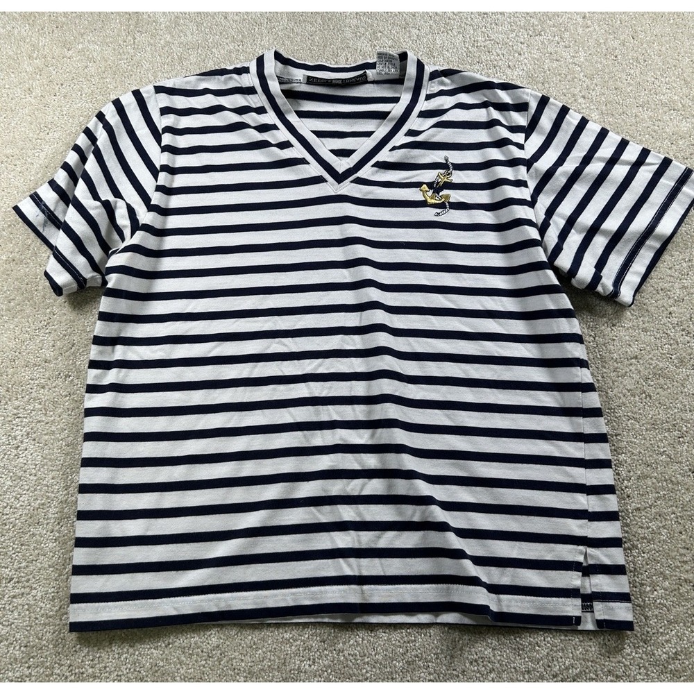 Needle & Threads Womens S Blue & White Striped Natical‎ Tshirt Vneck Preppy